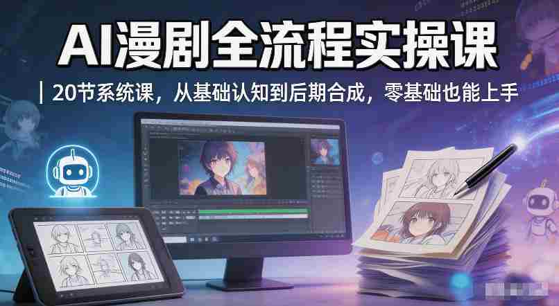 AI漫剧全流程实操课｜20节系统课，从基础认知到后期合成，零基础也能上手