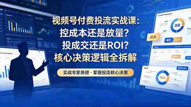 （18462期）视频号付费投流实战课-5月：控成本还是放量？投成交还是ROI？核心决策逻辑全拆解-中创网,冒泡网,福缘网创业项目大全-创安网