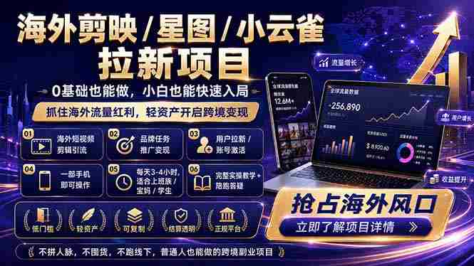 （18567期）海外剪映 / 星图 / 小云雀拉新项目 普通人也能上手的跨境流量变现副业