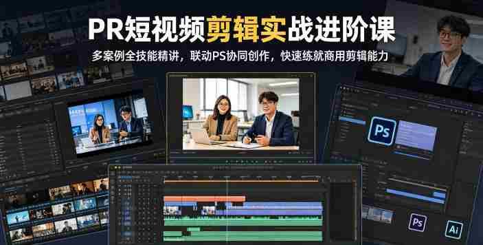 PR短视频剪辑实战进阶课，多案例全技能精讲，联动PS协同创作，快速练就商用剪辑能力