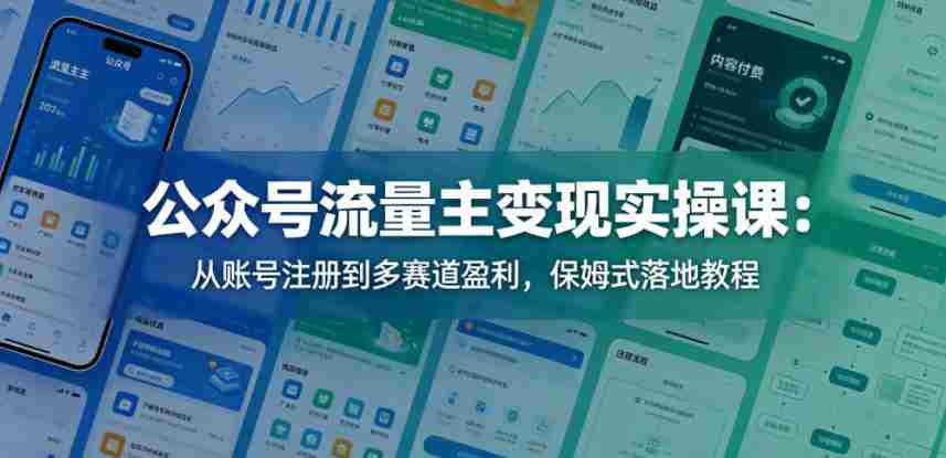 公众号流量主变现实操课：从账号注册到多赛道盈利，保姆式落地教程