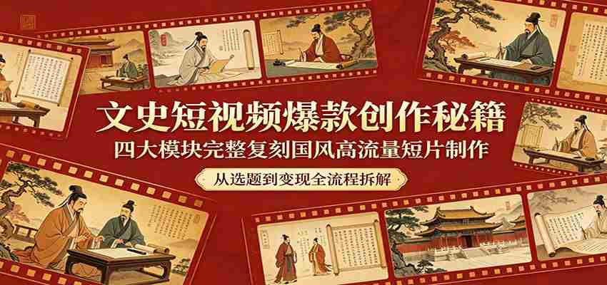 文史短视频爆款创作秘籍：四大模块完整复刻国风高流量短片制作