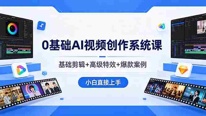 （18354期）0基础AI视频创作系统课，基础剪辑+高级特效+爆款案例，小白直接上手