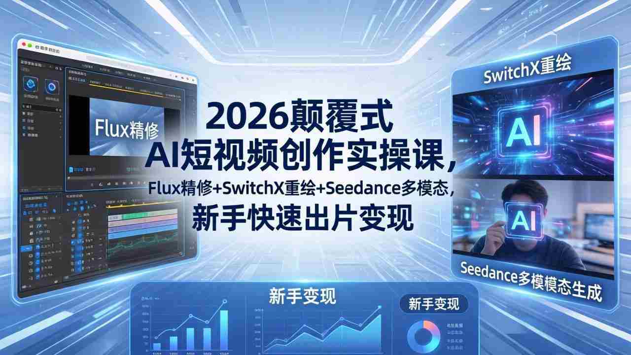 （18449期）2026颠覆式 AI短视频创作课-5月更新，Flux精修+SwitchX重绘+Seedance多模态，新手快速出片变现