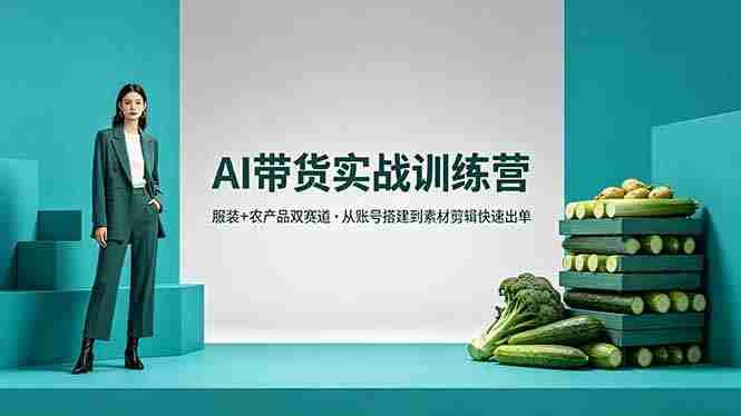 （18355期）AI带货实战训练营，服装+农产品双赛道，从账号搭建到素材剪辑快速出单