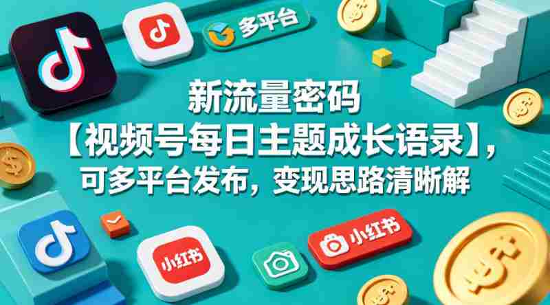 新流量密码【视频号每日主题成长语录】，可多平台发布，变现思路清晰