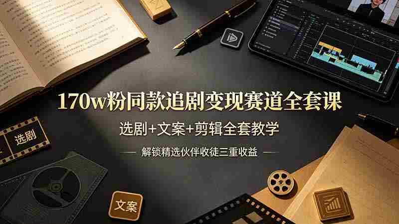 （19123期）170w粉博主同款追剧变现赛道全套课，选剧+文案+剪辑全套教学，解锁精选伙伴收徒三重收益