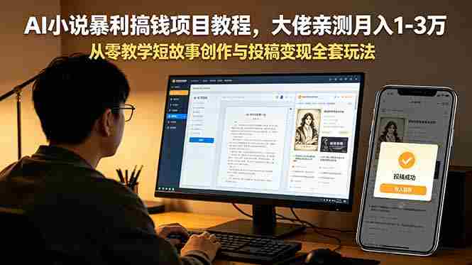 （18898期）AI小说暴利搞钱项目教程，大佬亲测月入1-3万，从零教学短故事创作与投稿变现全套玩法