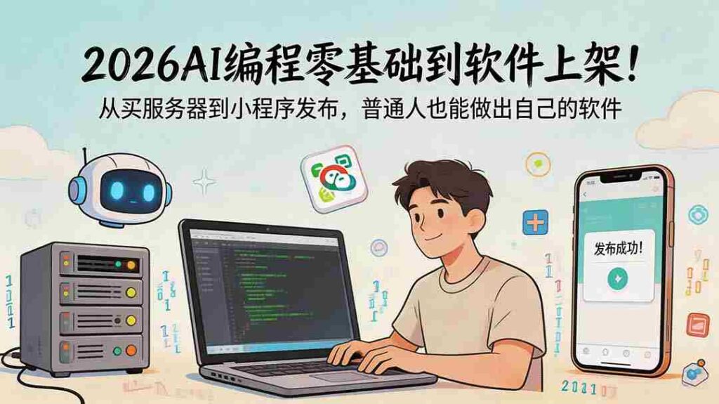（18905期）2026AI编程零基础到软件上架！从买服务器到小程序发布，普通人也能做出自己的软件