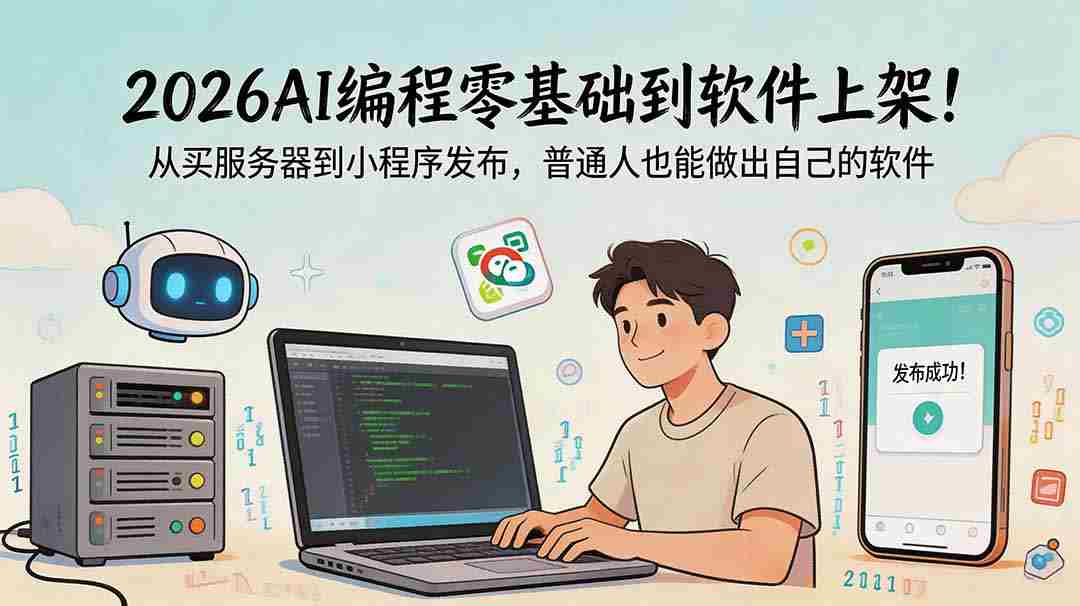 （18905期）2026AI编程零基础到软件上架！从买服务器到小程序发布，普通人也能做出自己的软件