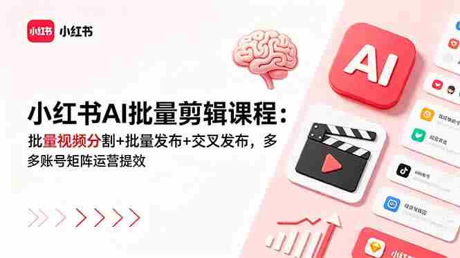 （18959期）小红书AI批量剪辑课程：批量视频分割+批量发布+交叉发布，多账号矩阵运营提效