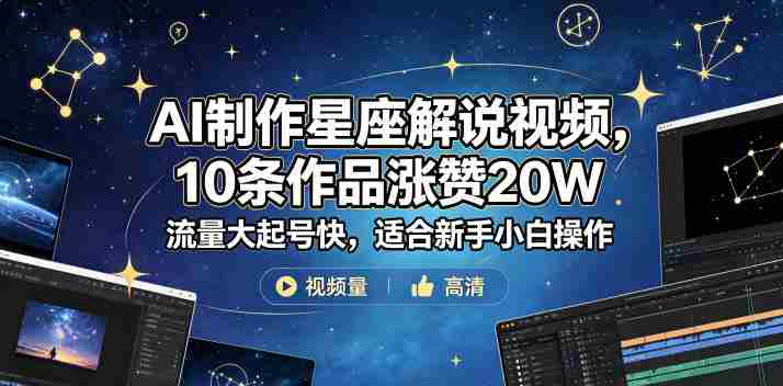 AI制作星座解说视频，10条作品涨赞20W，流量大起号快，适合新手小白操作