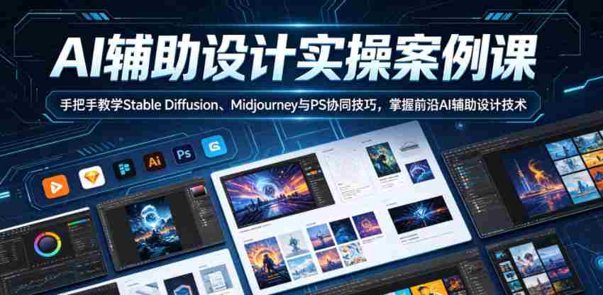 AI辅助设计实操案例课，手把手教学Stable Diffusion、Midjourney与PS协同技巧，掌握前沿AI辅助设计技术