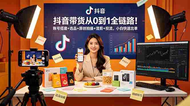（18963期）抖音带货从0到1全链路！账号搭建+选品+原创拍摄+混剪+投流，小白快速出单