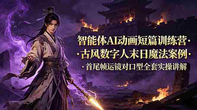 （19114期）智能体AI动画短篇训练营-更新，古风数字人末日魔法案例，首尾帧运镜对口型全套实操讲解