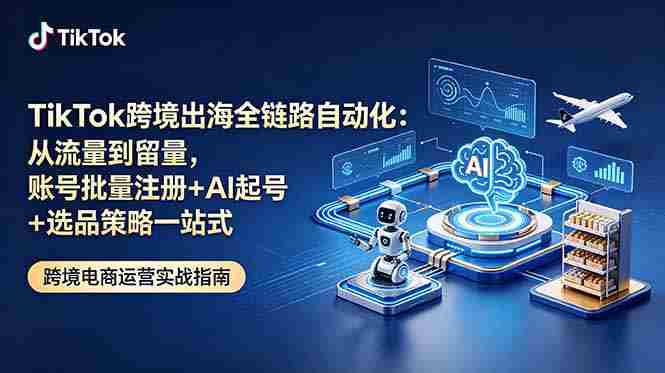 （18907期）TikTok跨境出海全链路自动化：从流量到留量，账号批量注册+AI起号+选品策略一站式