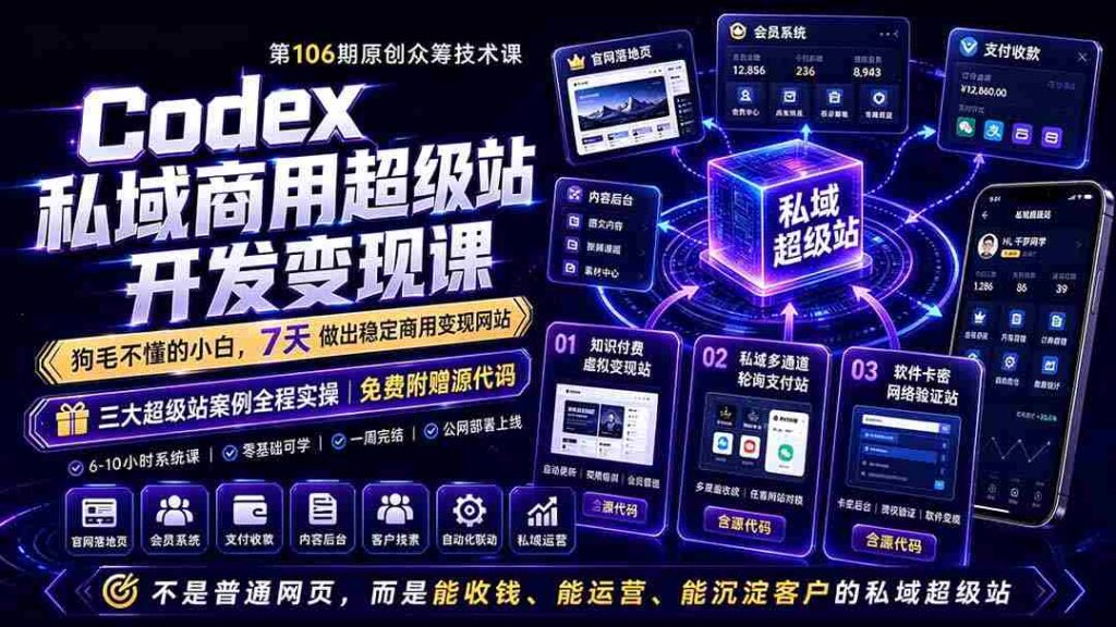 （19067期）Codex私域商用超级站Ai开发变现课106期：不是普通网站，而是能收钱，能运营，能沉淀客户的私域超级站