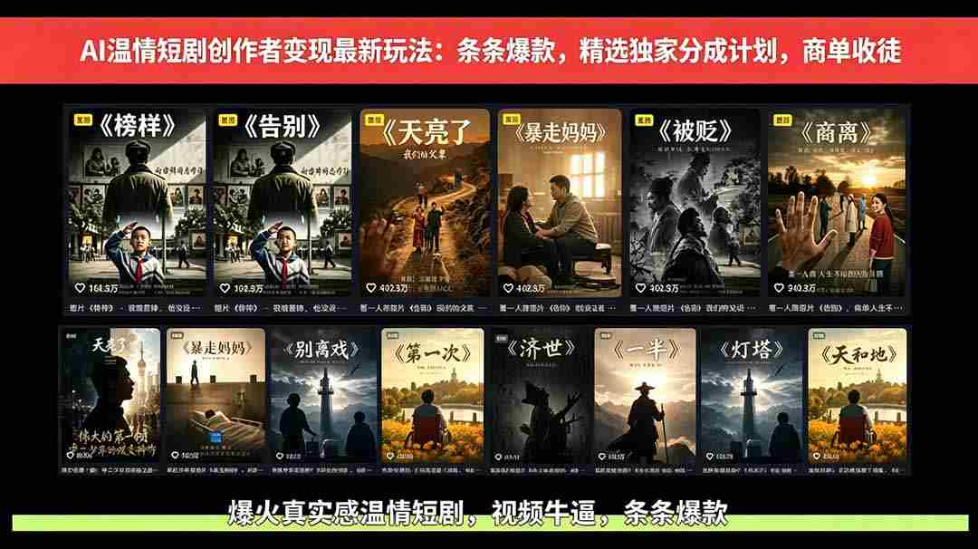 （18748期）AI温情短剧创作者变现最新玩法：视频牛逼，条条爆款，精选独家分成计划，商单收徒