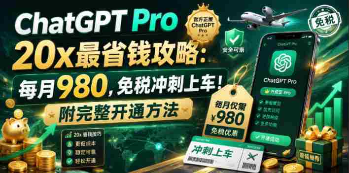 （18790期）ChatGPT Pro 20x 最省钱攻略：每月980，免税冲刺上车！附完整开通方法