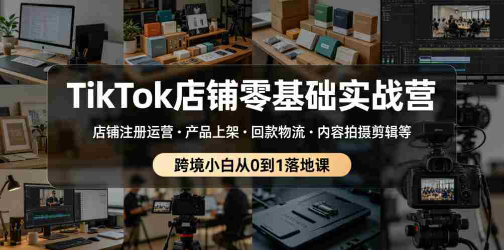 TikTok店铺零基础实战营，店铺注册运营・产品上架・回款物流・内容拍摄剪辑等 ，跨境小白从0到1落地课