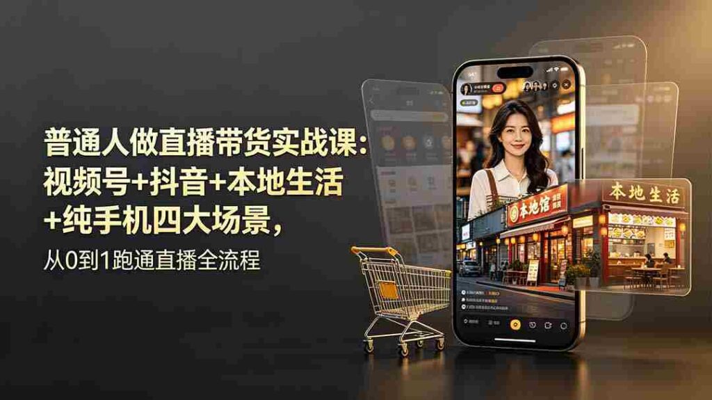（19111期）普通人做直播带货实战课：视频号+抖音+本地生活+纯手机四大场景，从0到1跑通直播全流程