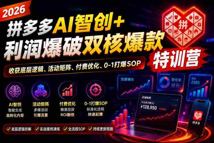 2026拼多多AI智创+利润爆破双核爆款特训营，收获底层逻辑、活动矩阵、付费优化、0-1打爆SOP（更新0727）-中创网,冒泡网,福缘网创业项目大全-创安网