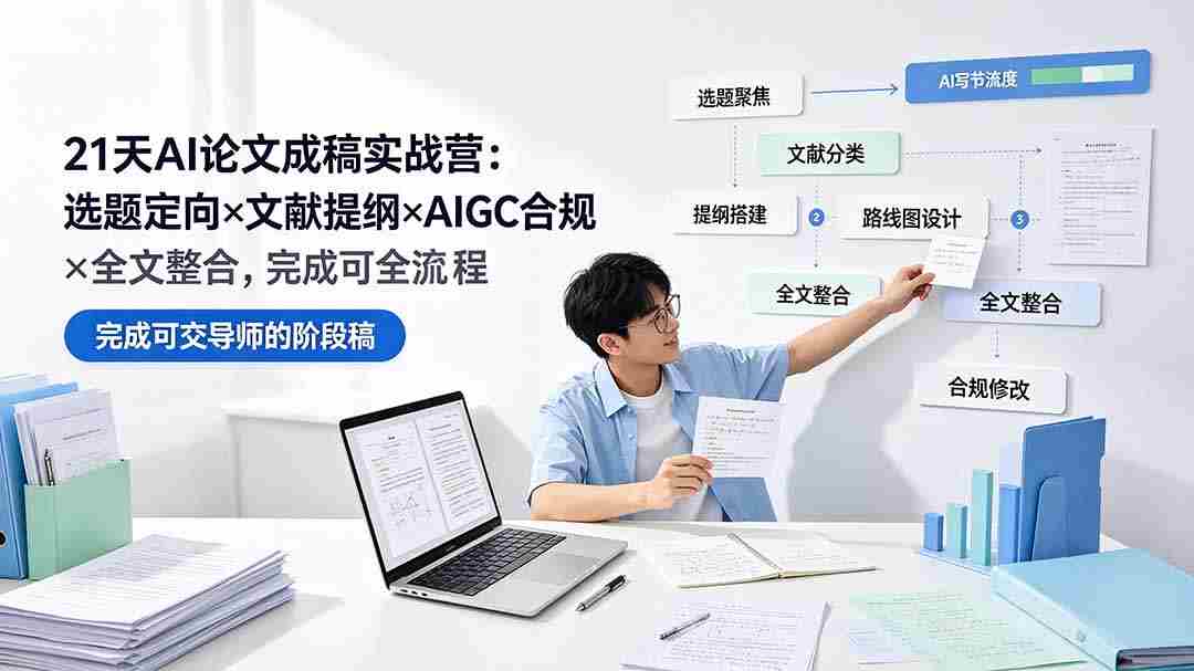 （19334期）21天AI论文成稿实战营：选题定向×文献提纲×AIGC合规×全文整合，完成可交导师的阶段稿