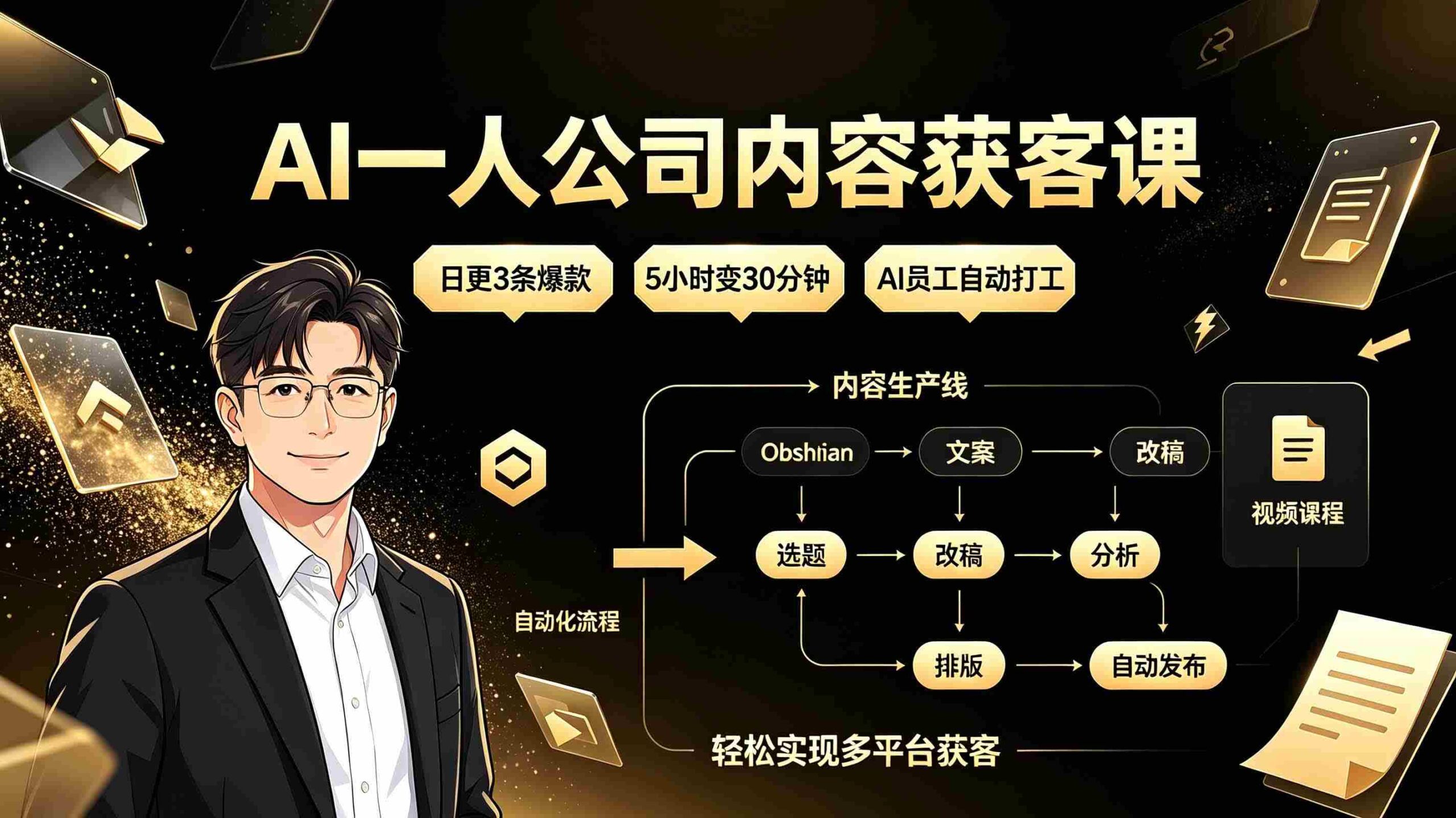 （19387期）AI一人公司内容获客课：日更3条爆款×5小时变30分钟×AI员工自动打工，轻松实现多平台获客