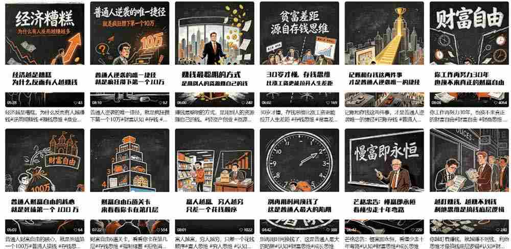 （19515期）AI书单财富书籍图文解读：手绘黑白风格×一键直出×几十条视频跑1000单×全流程拆解×新手可上手