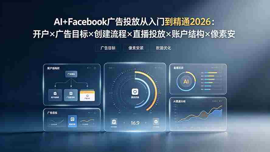 （19465期）AI+Facebook广告投放从入门到精通2026：开户×广告目标×创建流程×直播投放×账户结构×像素安装×AI赋能
