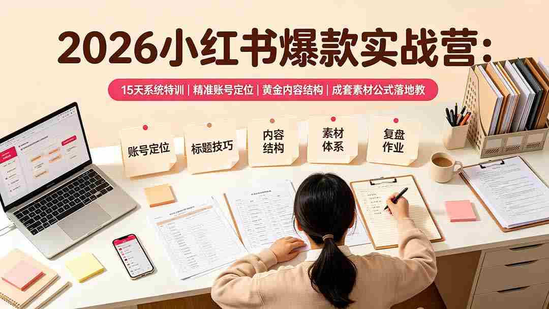 （19332期）2026小红书爆款实战营：15天系统特训｜精准账号定位｜黄金内容结构｜成套素材公式落地教程
