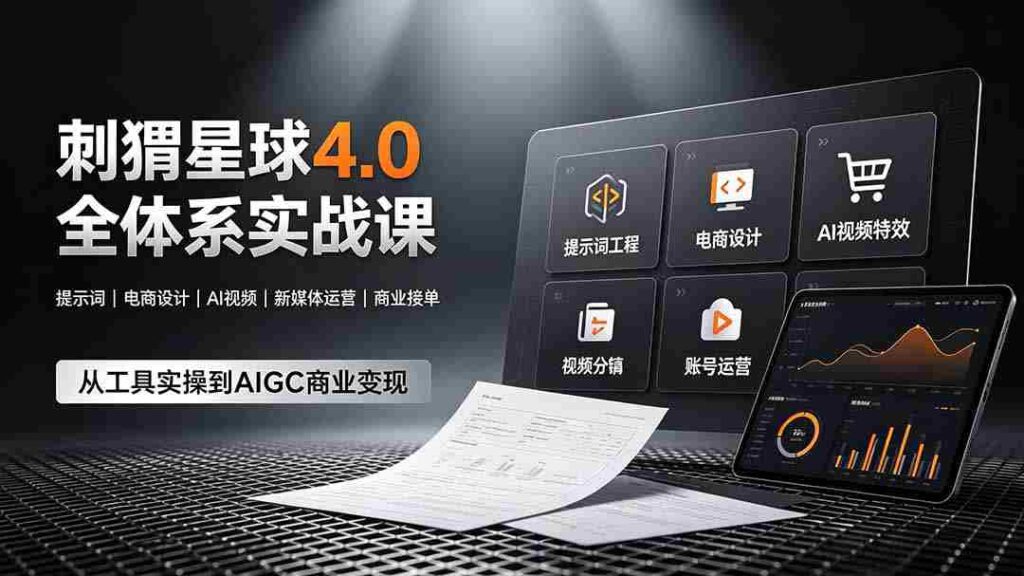 （19224期）刺猬星球4.0全体系实战课，覆盖提示词工程、电商设计、AI视频特效与新媒体运营，一站式掌握AIGC商业核心技能