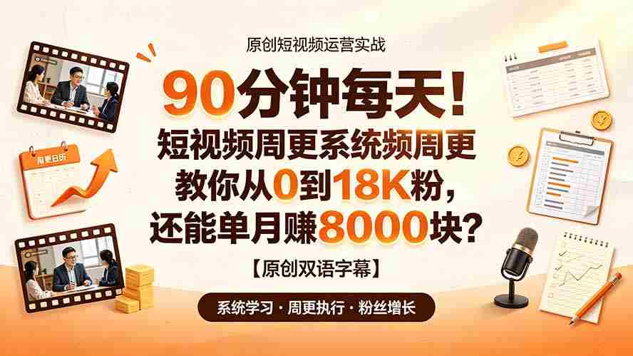 （19265期）90 分钟每天！短视频周更系统教你从 0 到 18K 粉，还能单月赚 8000 块？【原创双语字幕】