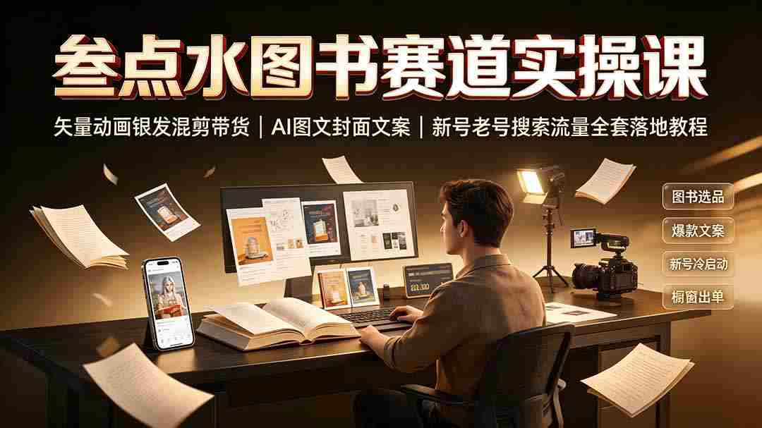 （19613期）叁点水图书赛道实操课｜矢量动画银发混剪带货，AI图文封面文案，新号老号搜索流量全套落地教程