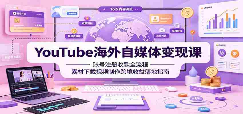 YouTube海外自媒体变现课：账号注册收款全流程，素材下载视频制作跨境收益落地指南