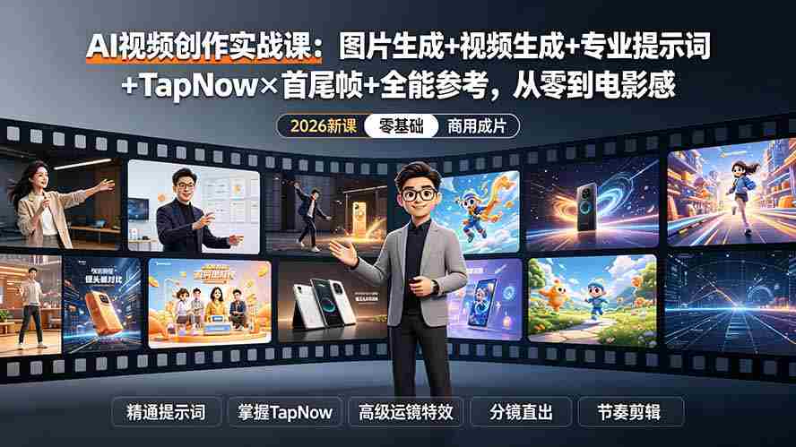 （19383期）AI视频创作实战课：图片生成+视频生成+专业提示词+TapNow×首尾帧+全能参考，从零到电影感成片