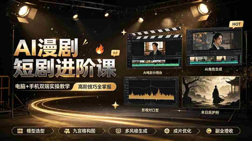 （19317期）AI漫剧短剧进阶课｜电脑+手机双端实操教学｜影视剧对口型人物吃瓜×解压末日庇护所全程讲解，高阶技巧全掌握