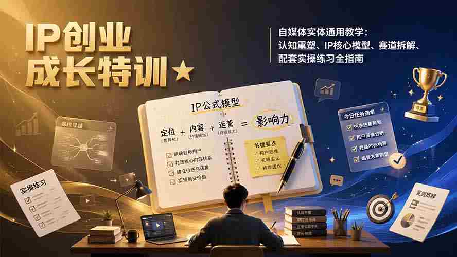 （19567期）IP创业成长特训★自媒体实体通用教学：认知重塑、IP核心模型、赛道拆解、配套实操练习全指南