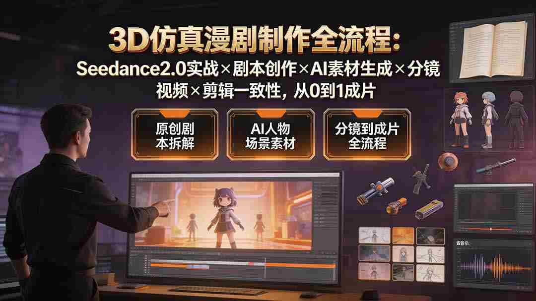 （19341期）3D仿真漫剧制作全流程：Seedance2.0实战×剧本创作×AI素材生成×分镜视频×剪辑一致性，从0到1成片