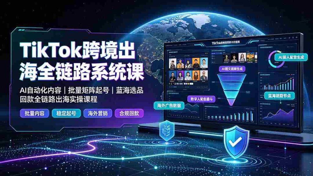 （19425期）TikTok跨境出海全链路系统课-2026年7月：AI自动化内容｜批量矩阵起号｜蓝海选品回款全链路出海实操课程