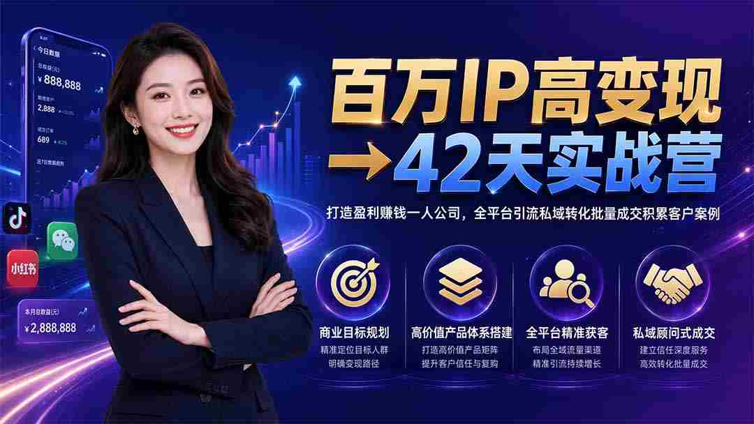 （19589期）百万IP高变现→42天实战营｜打造盈利赚钱一人公司，全平台引流私域转化批量成交积累客户案例