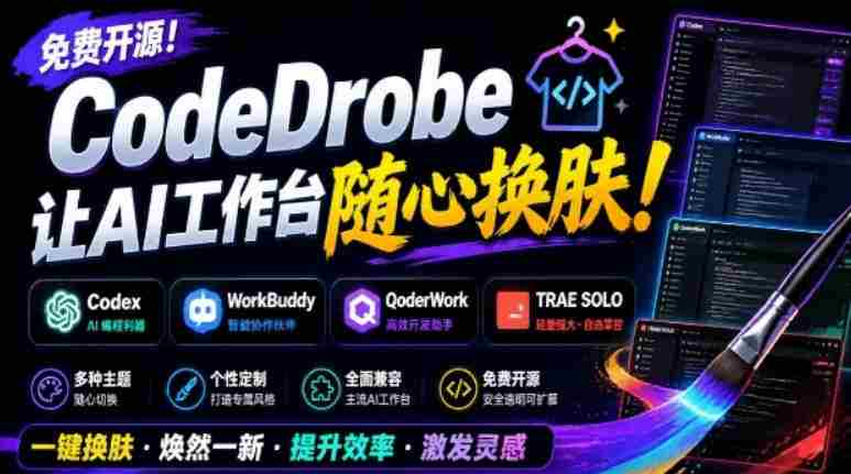 免费开源的CodeDrobe，让AI工作台随心换肤，支持Codex、WorkBuddy等，免费且本地运行！