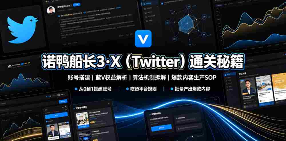 诺鸭船长3·X（Twitter）通关秘籍，涵盖账号搭建、蓝V权益解析、算法机制拆解及爆款内容生产SOP