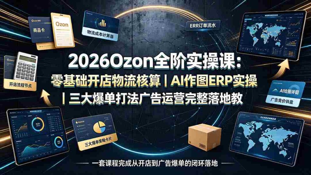 （19400期）2026Ozon全阶实操课：零基础开店物流核算｜AI作图ERP实操｜三大爆单打法guang告运营完整落地教程