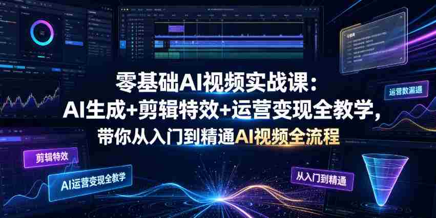 零基础AI视频实战课：AI生成+剪辑特效+运营变现全教学，带你从入门到精通AI视频全流程