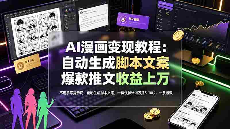 （19170期）AI漫画变现教程：不用手写提示词，自动生成脚本文案，一份伙伴计划万播5-10块，一条爆款推文收益上万