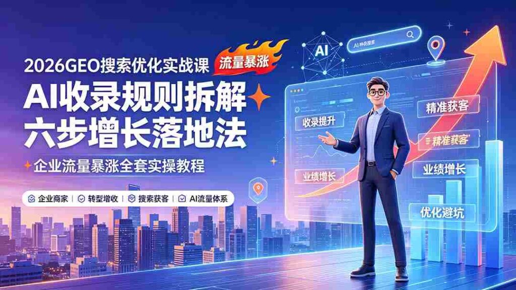 （19333期）2026GEO搜索优化实战课：AI收录规则拆解｜六步增长落地法｜企业流量暴涨全套实操教程