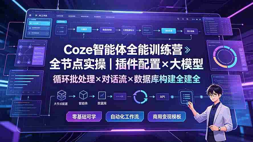 （19324期）Coze智能体全能训练营：全节点实操｜插件配置×大模型×循环批处理×对话流×数据库构建全教学
