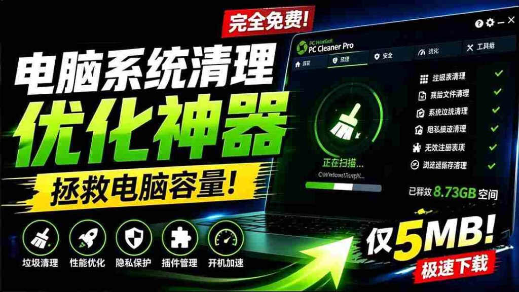 （19282期）轻松吊打Win系统自带工具！电脑清理优化神器，拯救电脑容量，仅5MB，完全免费使用 PC Cleaner Pro