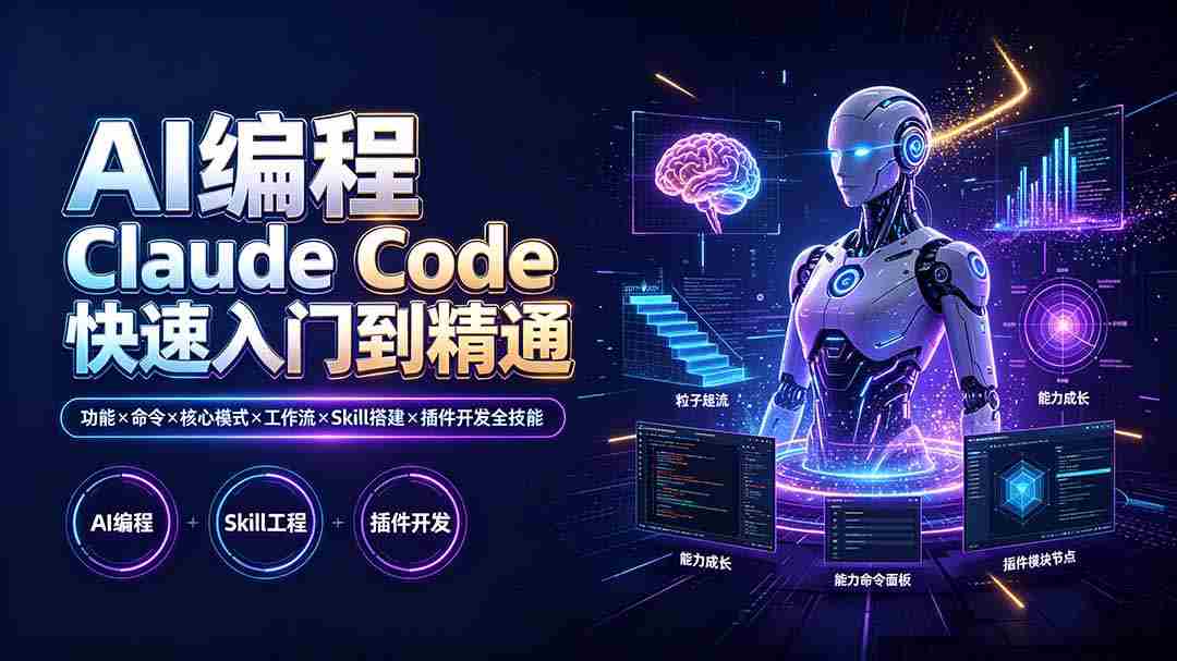 （19306期）AI编程 Claude Code快速入门到精通：功能×命令×核心模式×工作流×Skill搭建×插件开发全技能